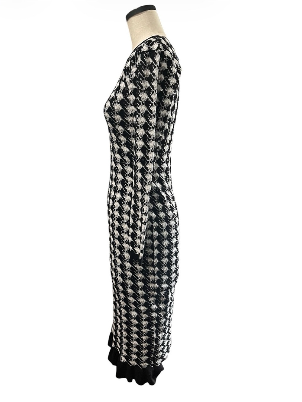 Sequin Houndstooth Ruffle Hem Midi Sweater Dress Size S - Picture 8 of 12